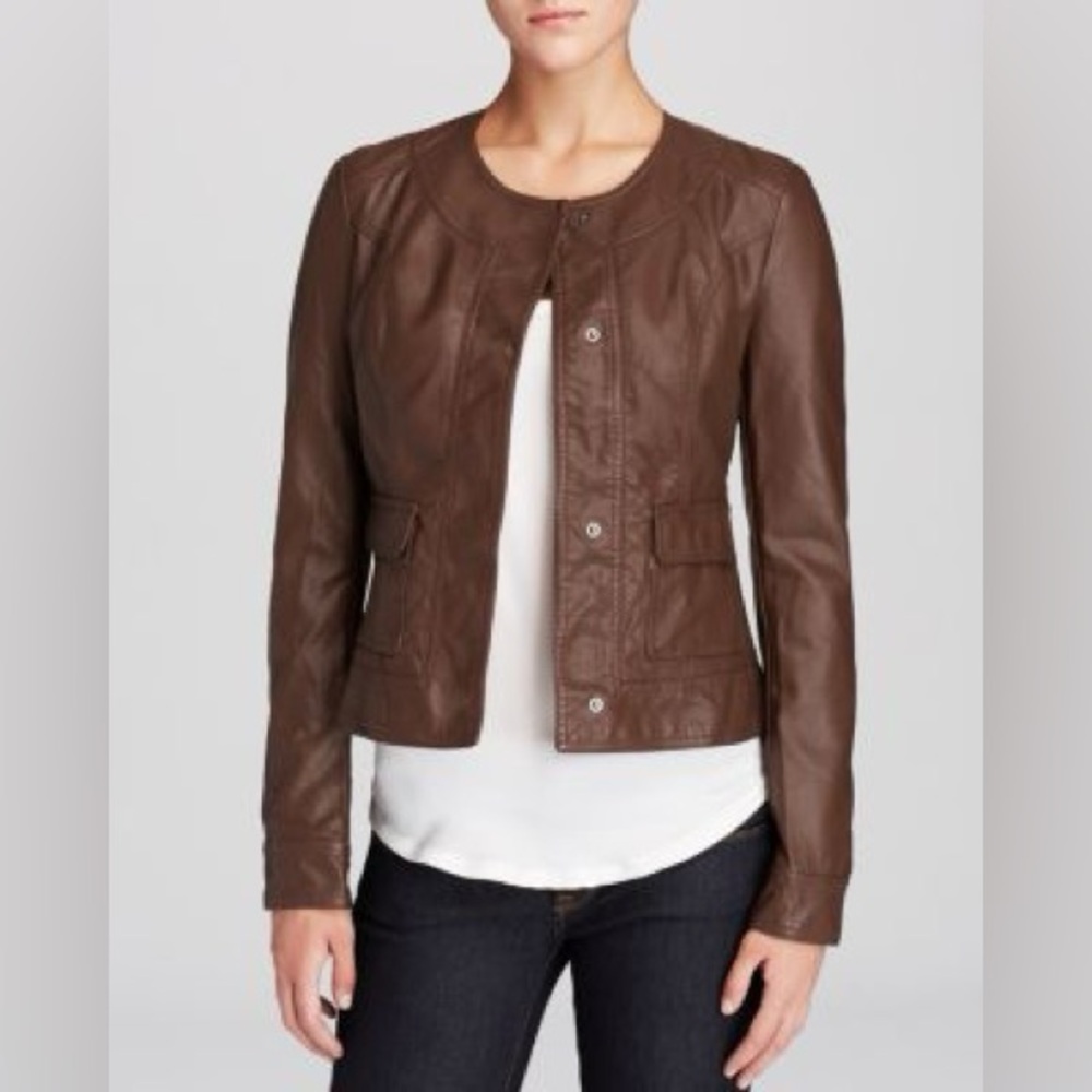 Kut From the Kloth Michael Faux Leather Snap-Up Jacket in Creamy Brown - Picture 15 of 15